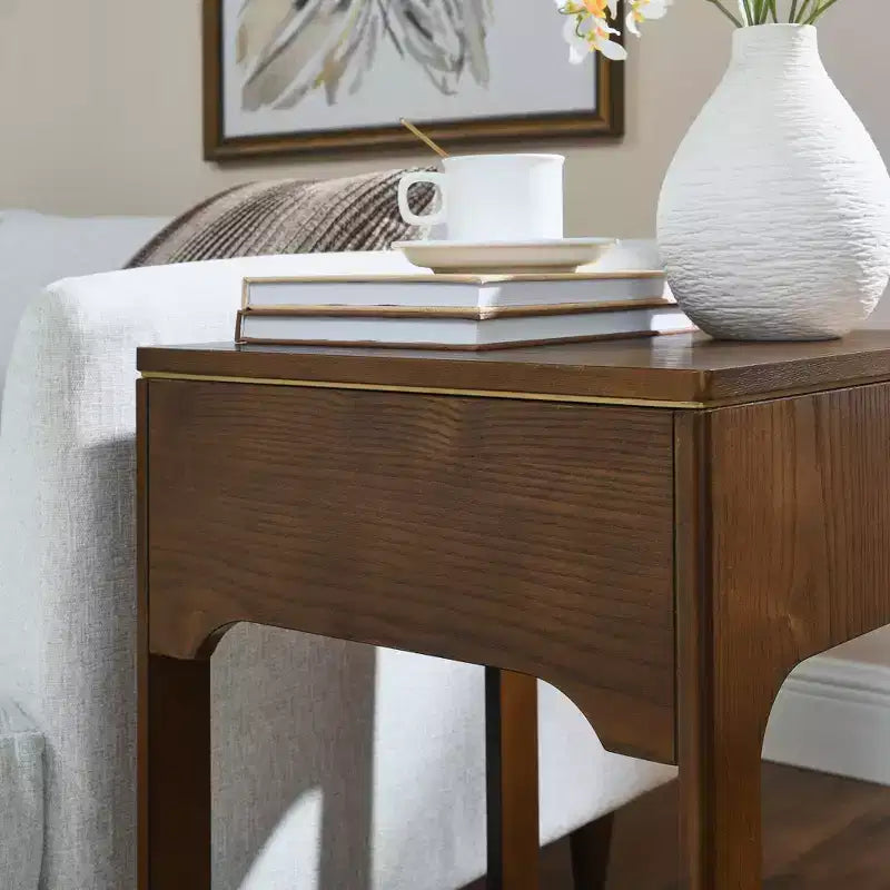 Table d'appoint en bois Mid-Century Modern avec plateau relevable et étagère de rangement