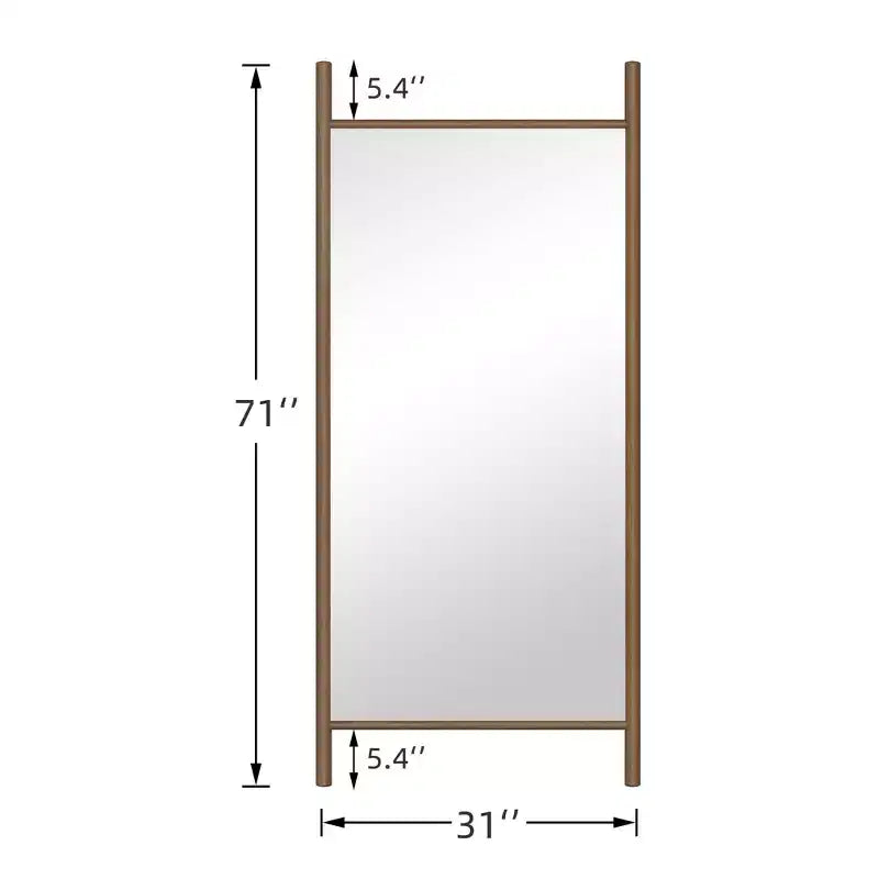 Miroir rectangulaire psyché en bois massif marron 71x31 pouces (sans support)