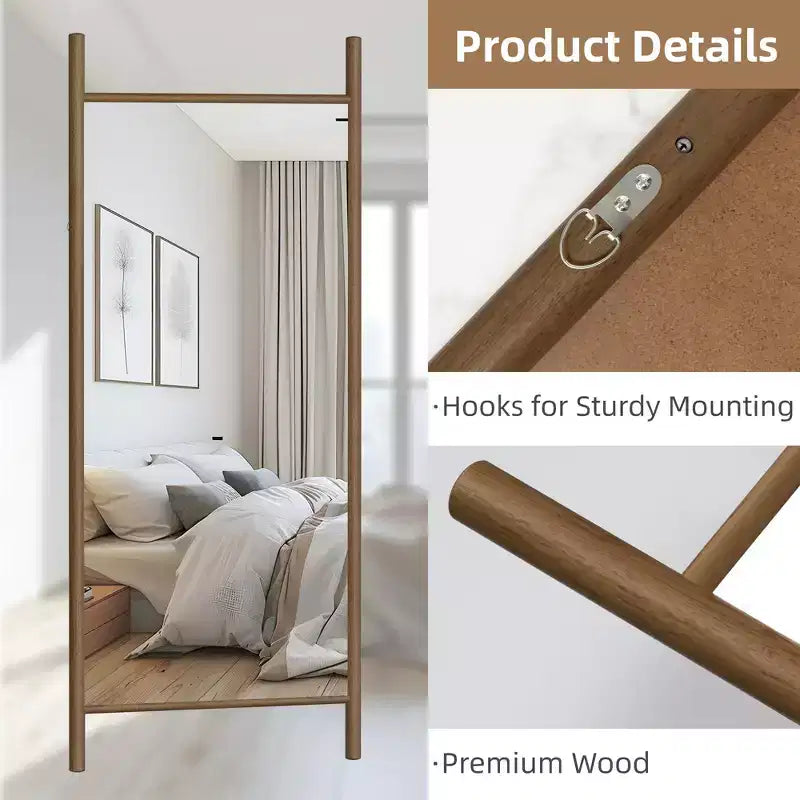Miroir rectangulaire psyché en bois massif marron 71x31 pouces (sans support)
