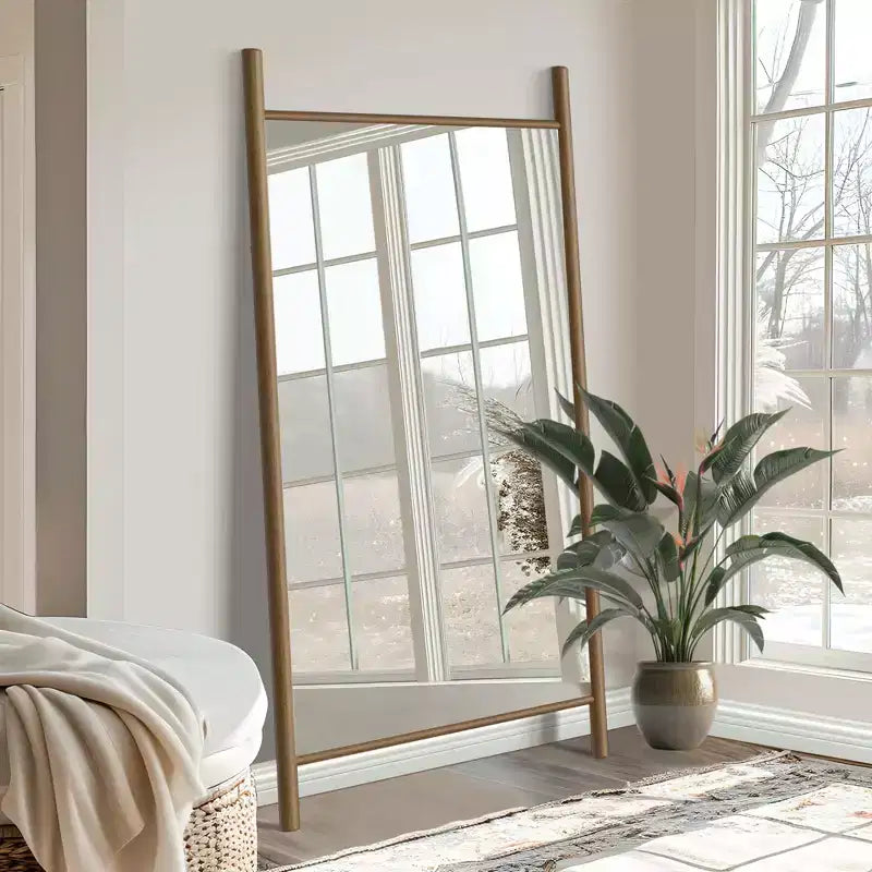 Miroir rectangulaire psyché en bois massif marron 71x31 pouces (sans support)
