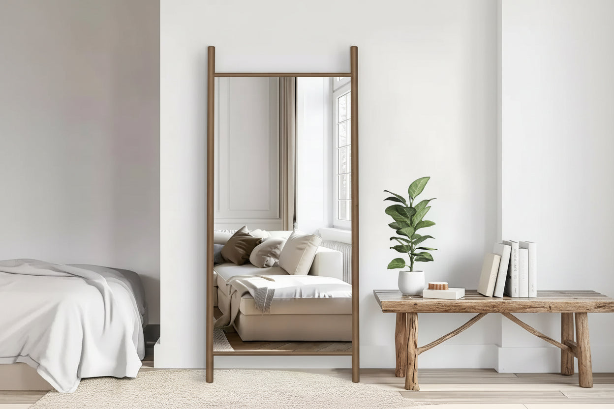 71x31 inch Solid Wood Ladder Rectangular Brown Full-length Mirror (without Bracket)