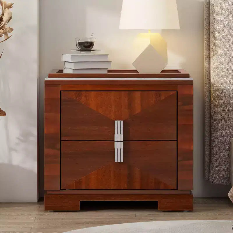 Table de chevet moderne du milieu du siècle en bois avec 2 tiroirs