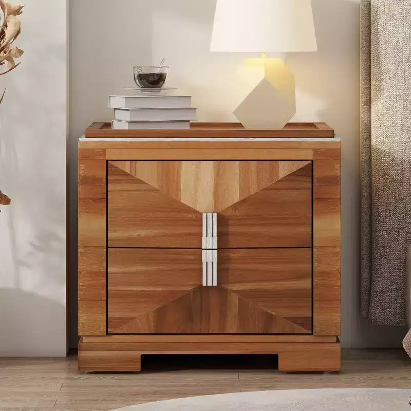 Table de chevet moderne du milieu du siècle en bois avec 2 tiroirs