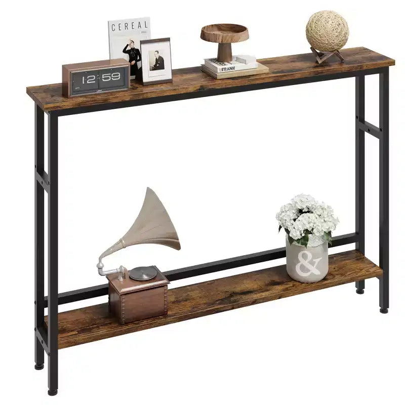 Console étroite pour entrée - Table d'appoint étroite à 2 niveaux pour couloir et salon