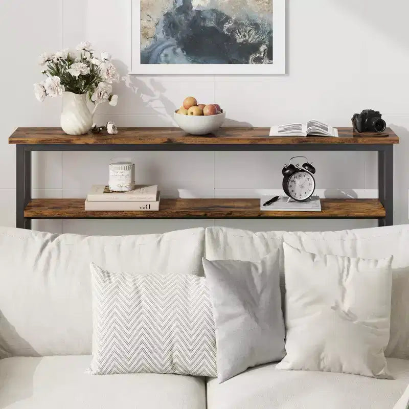 Console étroite pour entrée - Table d'appoint étroite à 2 niveaux pour couloir et salon