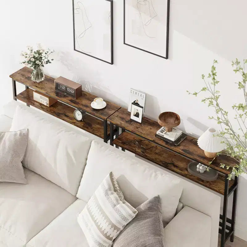 Console étroite pour entrée - Table d'appoint étroite à 2 niveaux pour couloir et salon