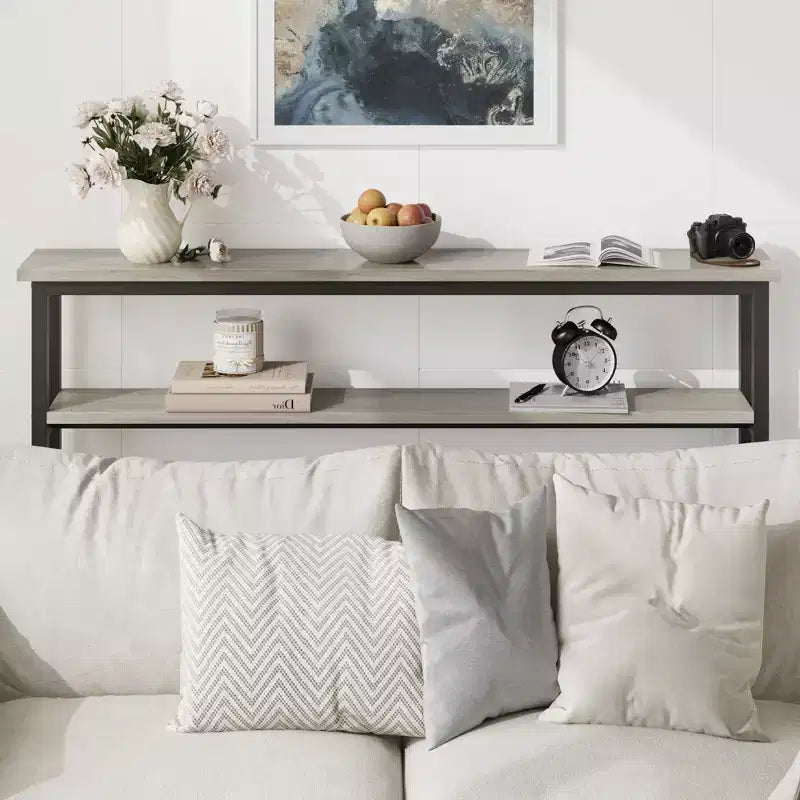 Console étroite pour entrée - Table d'appoint étroite à 2 niveaux pour couloir et salon