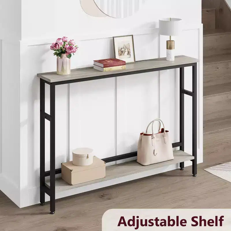 Console étroite pour entrée - Table d'appoint étroite à 2 niveaux pour couloir et salon