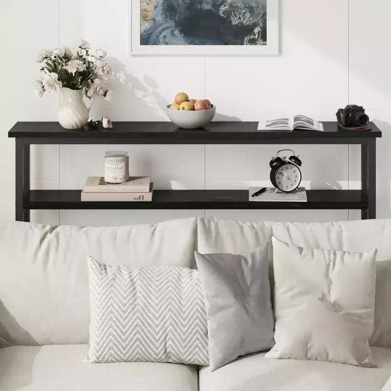 Console étroite pour entrée - Table d'appoint étroite à 2 niveaux pour couloir et salon