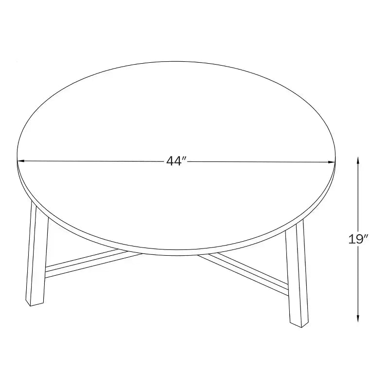 Table basse ronde de 112 cm, Table de salon en bois massif style ferme, Finition Noyer Américain