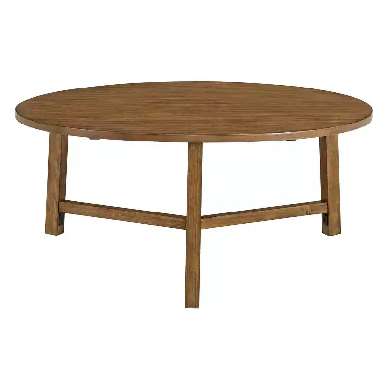 Table basse ronde de 112 cm, Table de salon en bois massif style ferme, Finition Noyer Américain