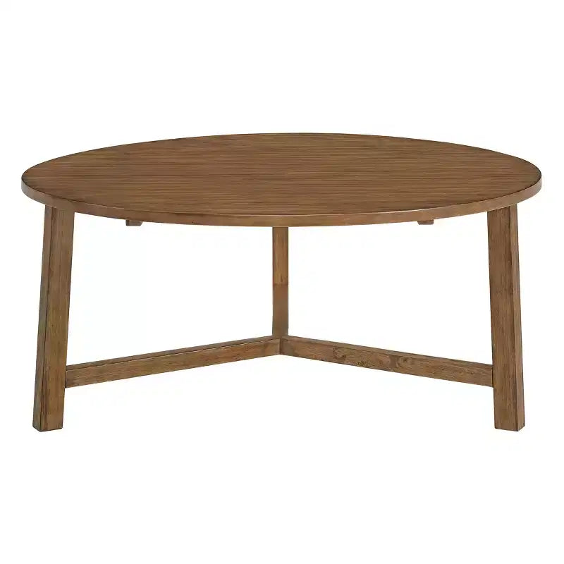 Table basse ronde de 112 cm, Table de salon en bois massif style ferme, Finition Noyer Américain