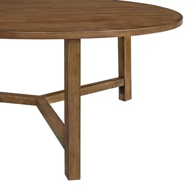 Table basse ronde de 112 cm, Table de salon en bois massif style ferme, Finition Noyer Américain