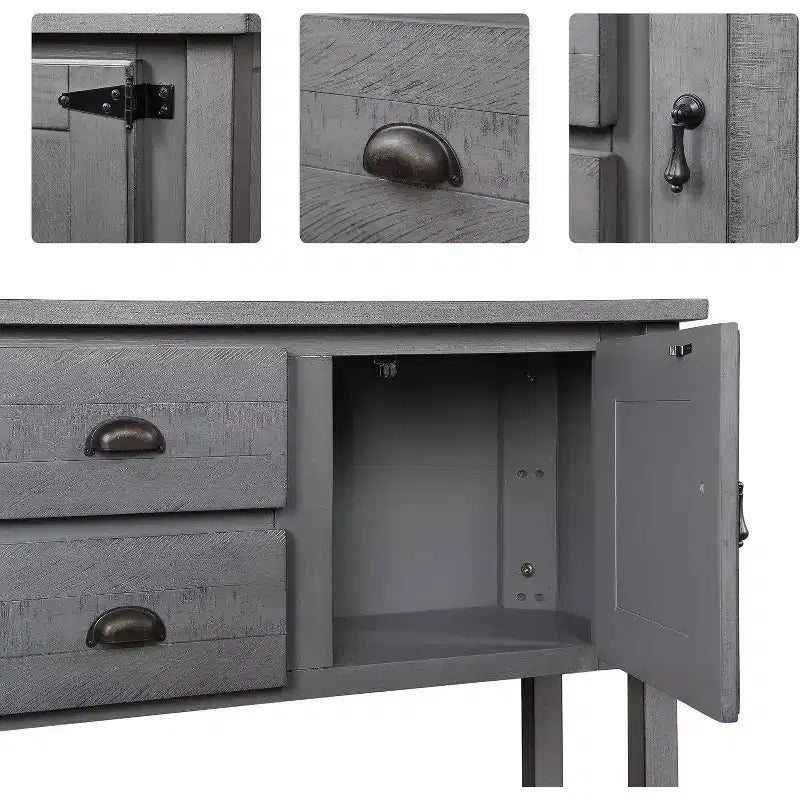 Console de style rustique de 48 pouces avec rangement, table d'entrée avec 2 tiroirs et armoires, table basse en bois avec étagères, gris