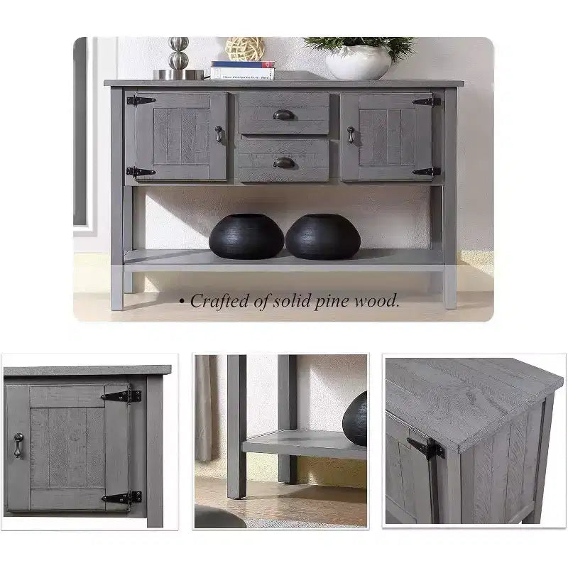Console de style rustique de 48 pouces avec rangement, table d'entrée avec 2 tiroirs et armoires, table basse en bois avec étagères, gris