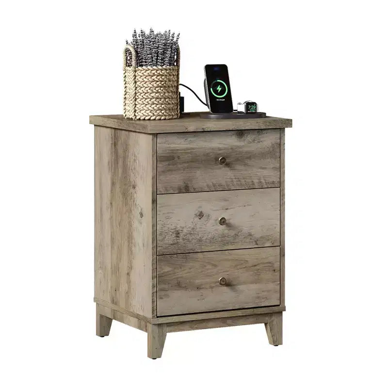 Table de chevet grise à 3 tiroirs, 45 cm de large