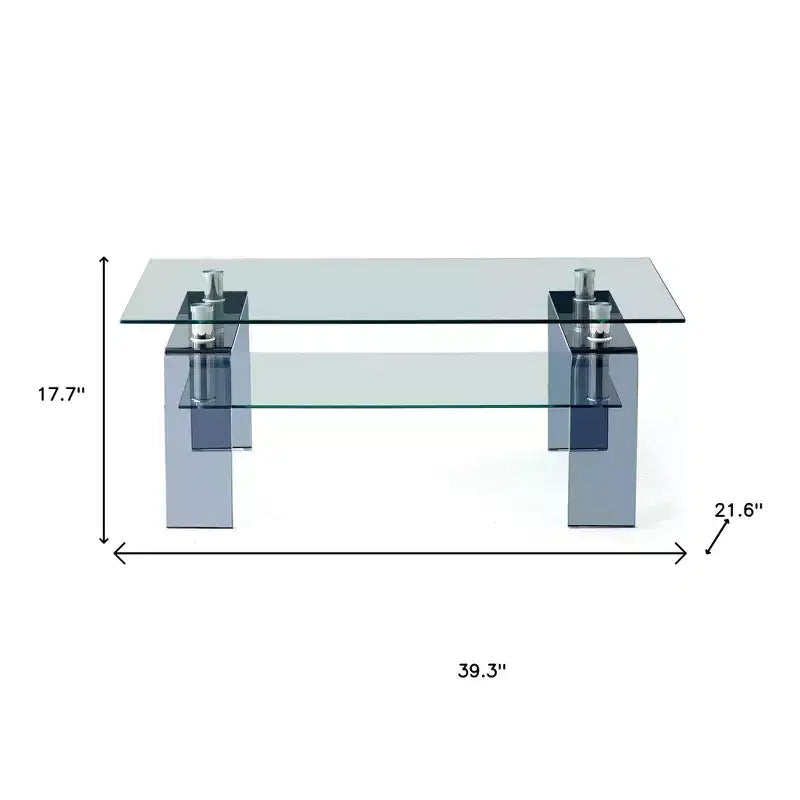 Table basse en verre transparent et noir de 39 pouces avec étagère