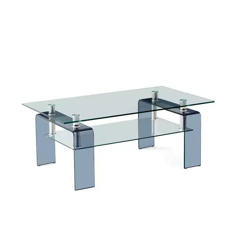 Table basse en verre transparent et noir de 39 pouces avec étagère