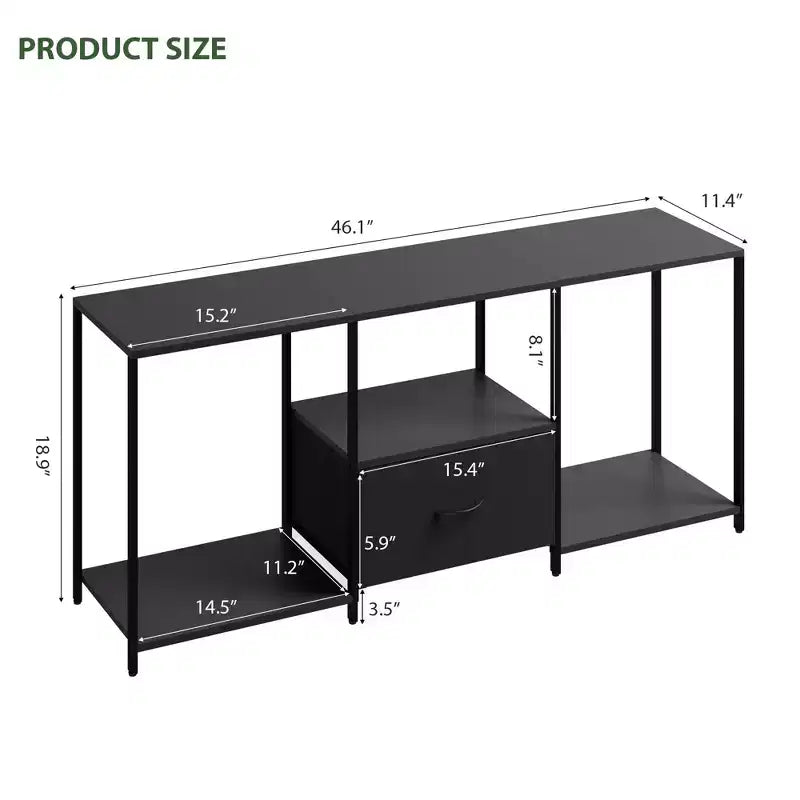Meuble TV 46" avec LED, meuble de divertissement pour téléviseurs 55", meuble TV avec étagères de rangement, commode longue, pour chambre à coucher, salon, bureau, noir