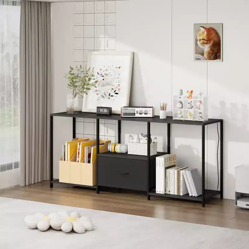 Meuble TV 46" avec LED, meuble de divertissement pour téléviseurs 55", meuble TV avec étagères de rangement, commode longue, pour chambre à coucher, salon, bureau, noir