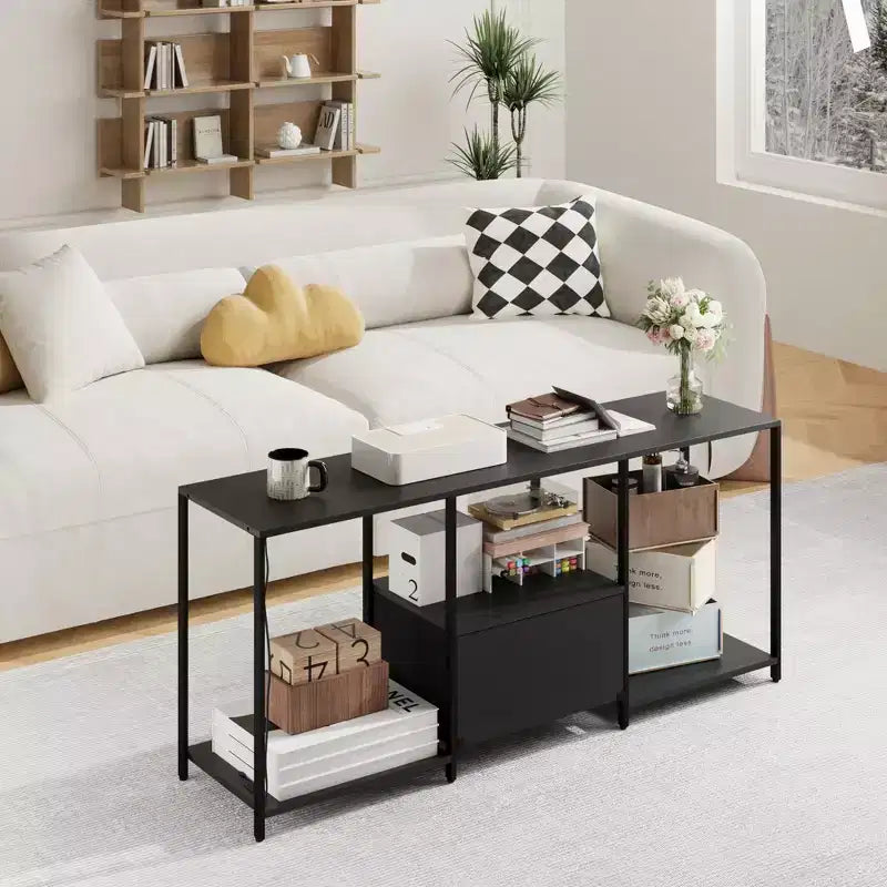 Meuble TV 46" avec LED, meuble de divertissement pour téléviseurs 55", meuble TV avec étagères de rangement, commode longue, pour chambre à coucher, salon, bureau, noir