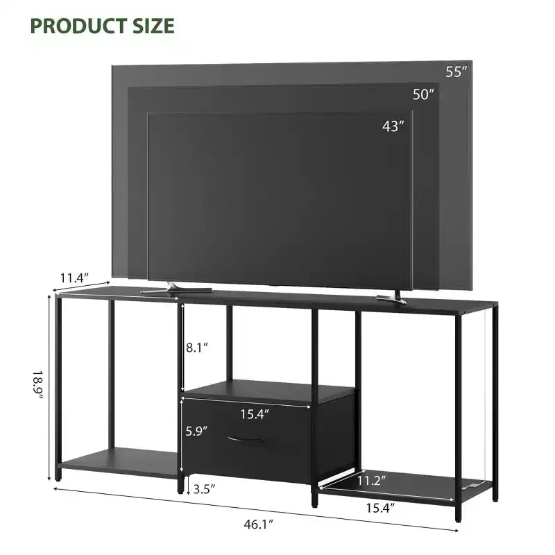 Meuble TV 46" avec LED, meuble de divertissement pour téléviseurs 55", meuble TV avec étagères de rangement, commode longue, pour chambre à coucher, salon, bureau, noir