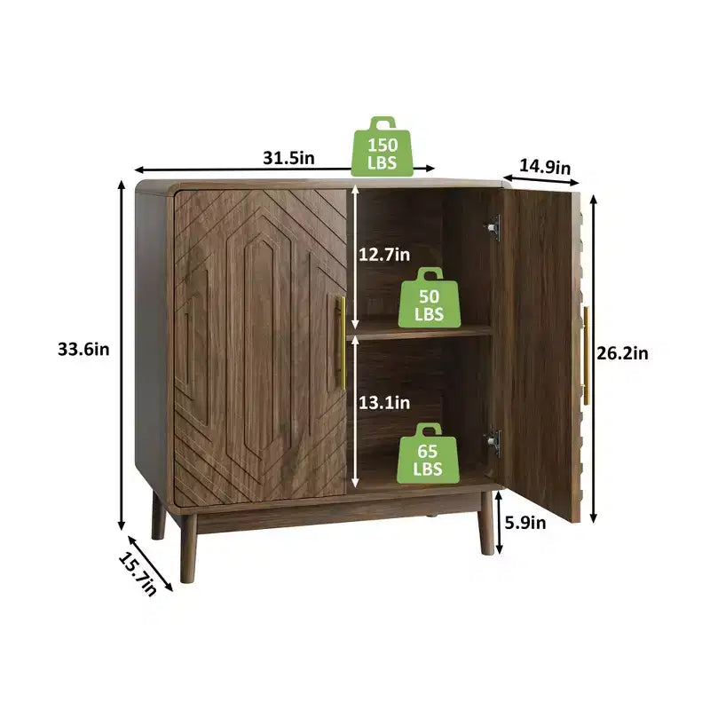 31 pouces Buffet Vaisselier, Meuble de bar à café d'appoint avec étagère réglable, Table console d'entrée, Armoire de sol pour cuisine salon