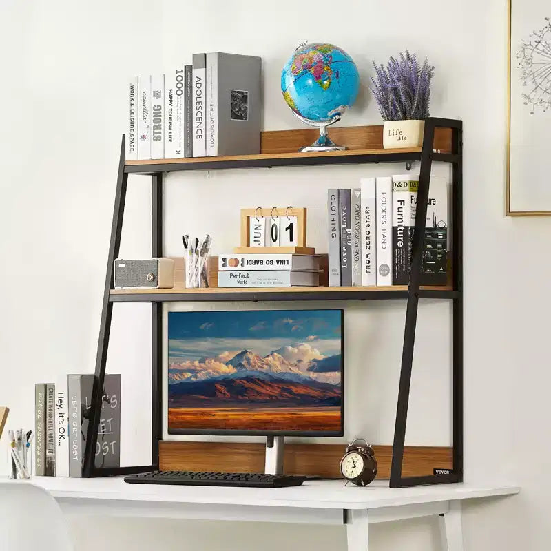 Étagère de Bureau à 2 Niveaux, Organisateur de Rangement de Bureau, 37,4 x 12,6 x 35,4, Meuble de Rangement pour Bureau, Marron