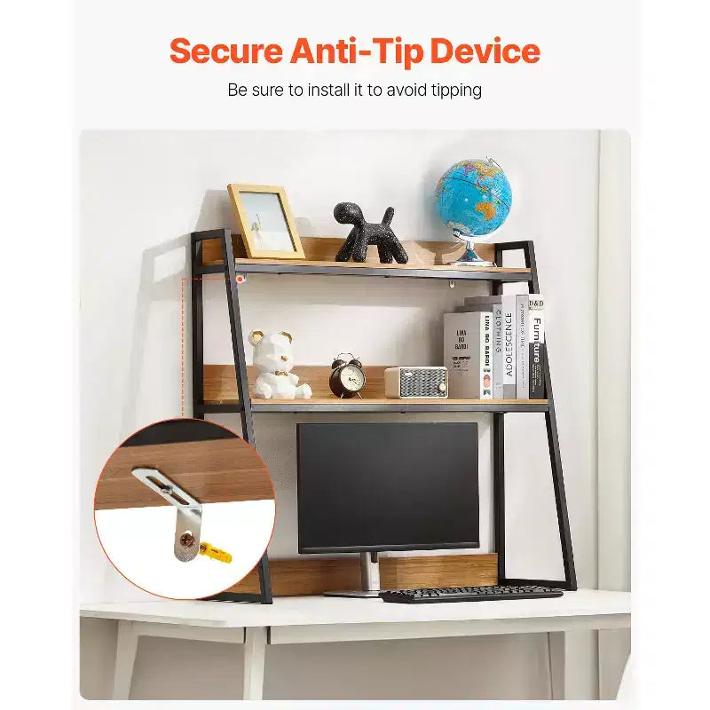 Étagère de Bureau à 2 Niveaux, Organisateur de Rangement de Bureau, 37,4 x 12,6 x 35,4, Meuble de Rangement pour Bureau, Marron