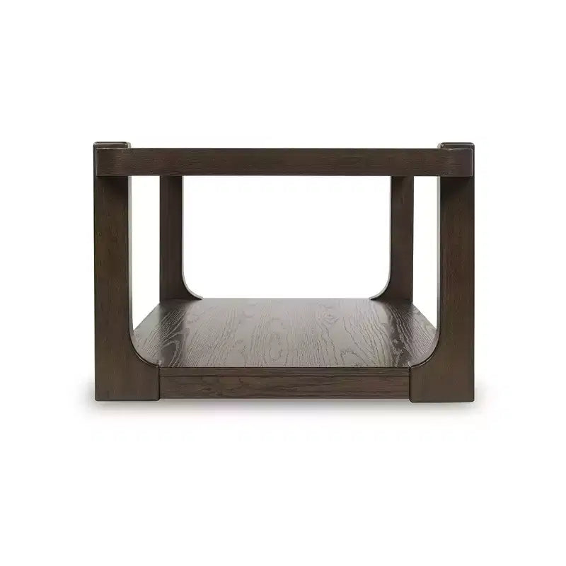 Table basse - Finition bois marron foncé avec roulettes, Étagère de rangement inférieure