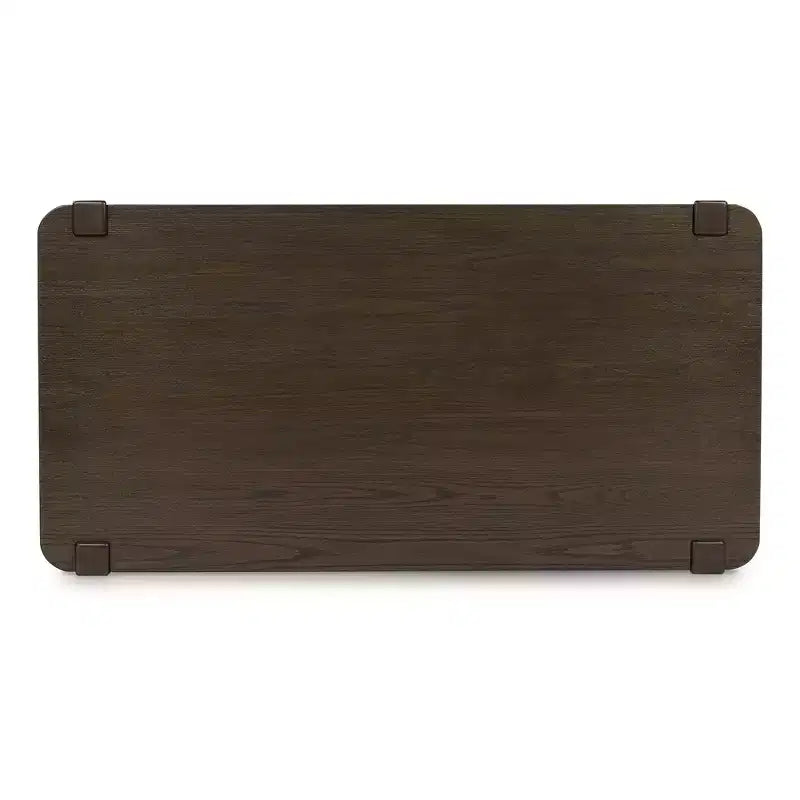 Table basse - Finition bois marron foncé avec roulettes, Étagère de rangement inférieure