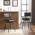 Lot de 2 tabourets de bar noirs en cuir PU avec dossier en bois courbé, base en fer, pivotants