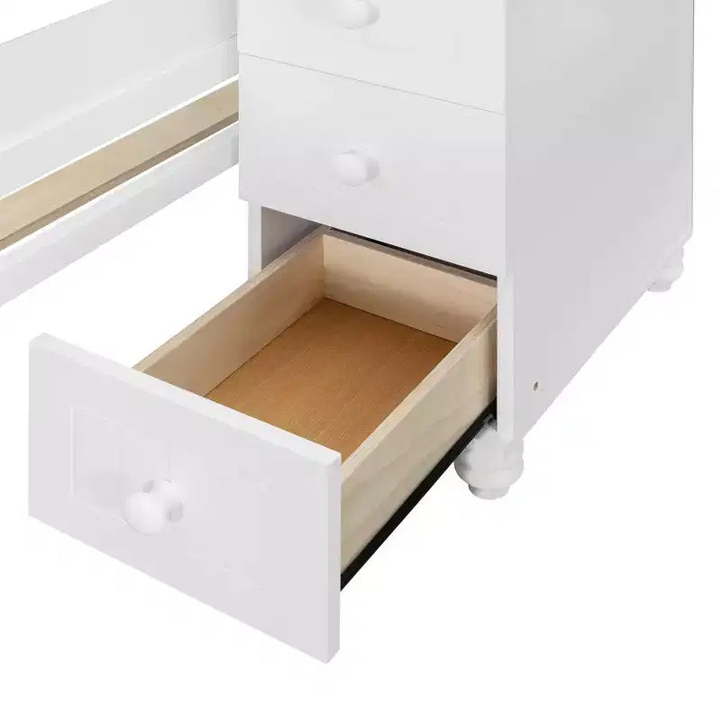 Lit superposé double sur double avec bureau, armoire de rangement, tiroirs et étagères