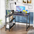 Bureau en L de 99/109 cm pour le jeu et l'étude avec cadre métallique et étagères de rangement