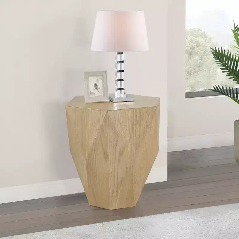 Table d'appoint en forme de losange, placage de chêne, finition brun foncé