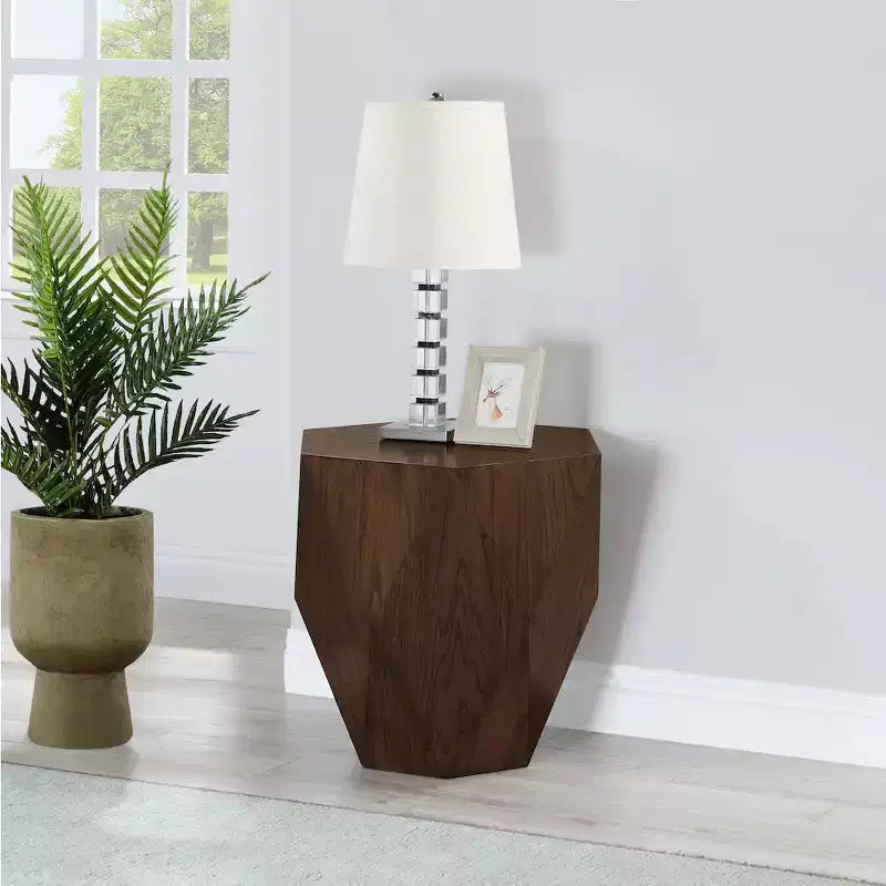Table d'appoint en forme de losange, placage de chêne, finition brun foncé