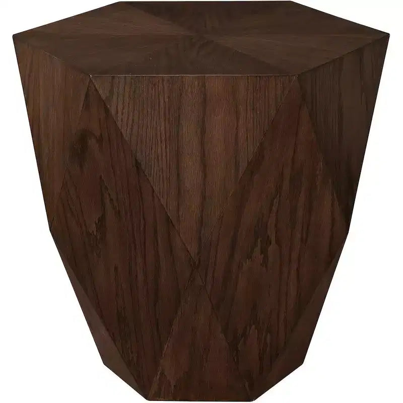 Table d'appoint en forme de losange, placage de chêne, finition brun foncé