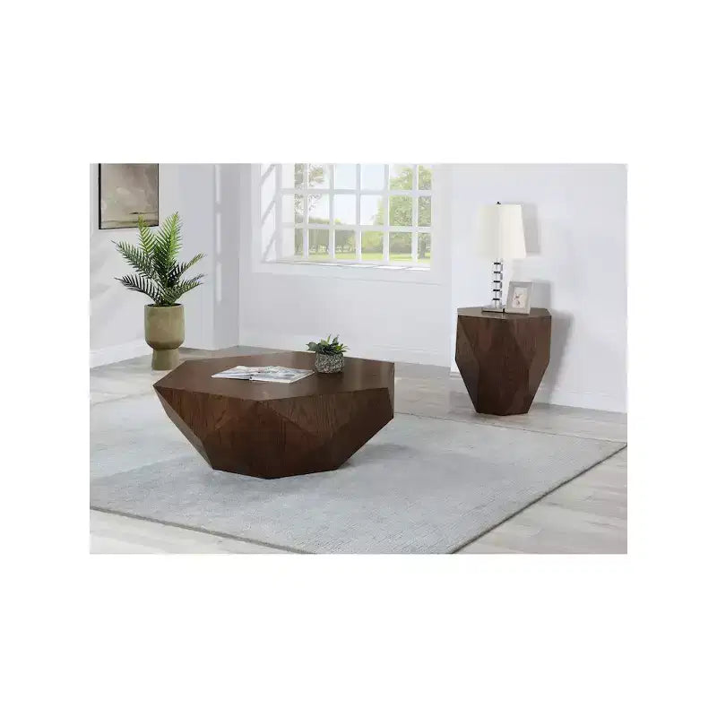 Table d'appoint en forme de losange, placage de chêne, finition brun foncé