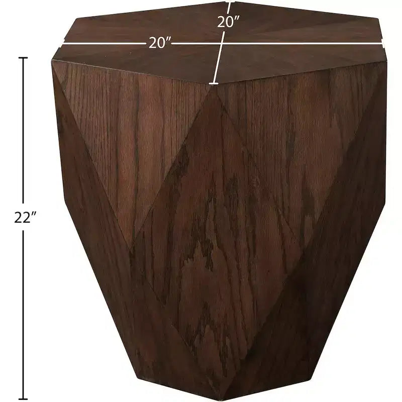 Table d'appoint en forme de losange, placage de chêne, finition brun foncé