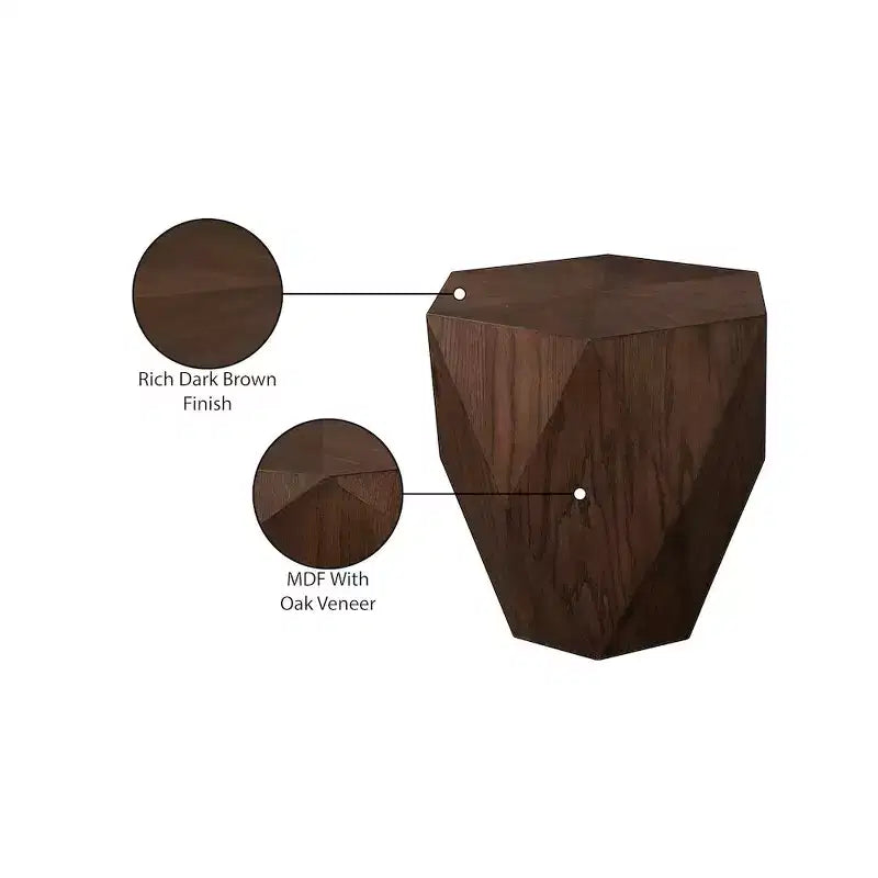 Table d'appoint en forme de losange, placage de chêne, finition brun foncé
