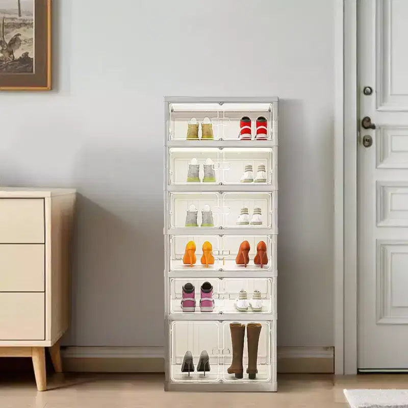 Boîte de rangement à chaussures pliable, armoires à chaussures empilables en plastique avec portes magnétiques, étagère à chaussures pour le salon
