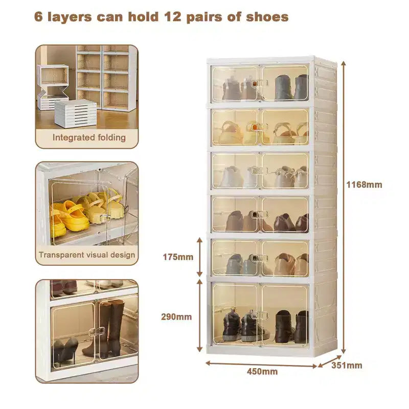 Boîte de rangement à chaussures pliable, armoires à chaussures empilables en plastique avec portes magnétiques, étagère à chaussures pour le salon