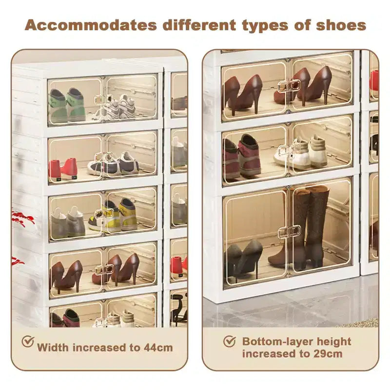Boîte de rangement à chaussures pliable, armoires à chaussures empilables en plastique avec portes magnétiques, étagère à chaussures pour le salon