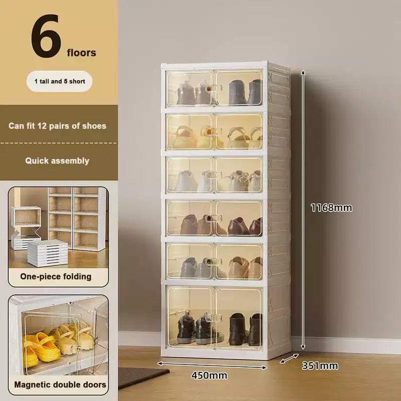 Boîte de rangement à chaussures pliable, armoires à chaussures empilables en plastique avec portes magnétiques, étagère à chaussures pour le salon