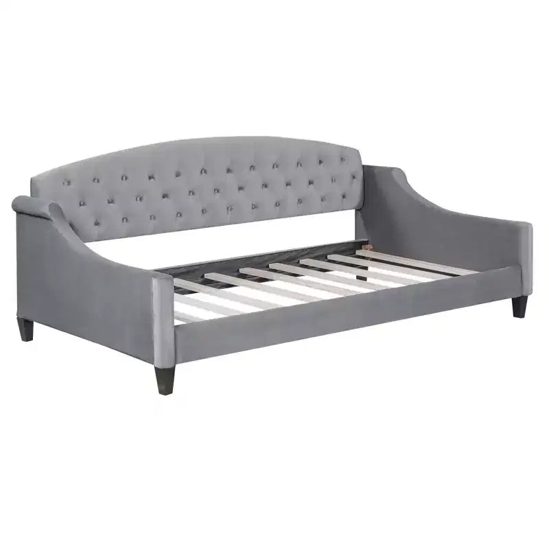 Méridienne moderne en velours incurvé avec dossier capitonné