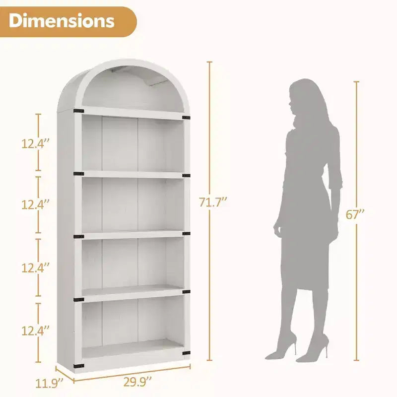 Bibliothèque en bois avec portes, étagère de 182 cm de haut avec arche, meuble de style ferme avec étagères pour bureau à domicile, salon