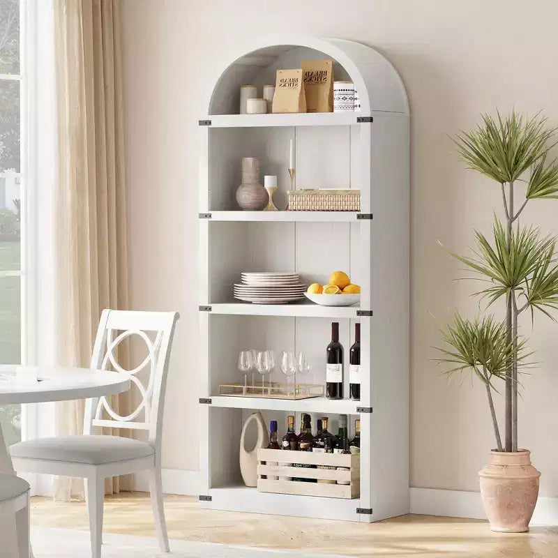 Bibliothèque en bois avec portes, étagère de 182 cm de haut avec arche, meuble de style ferme avec étagères pour bureau à domicile, salon