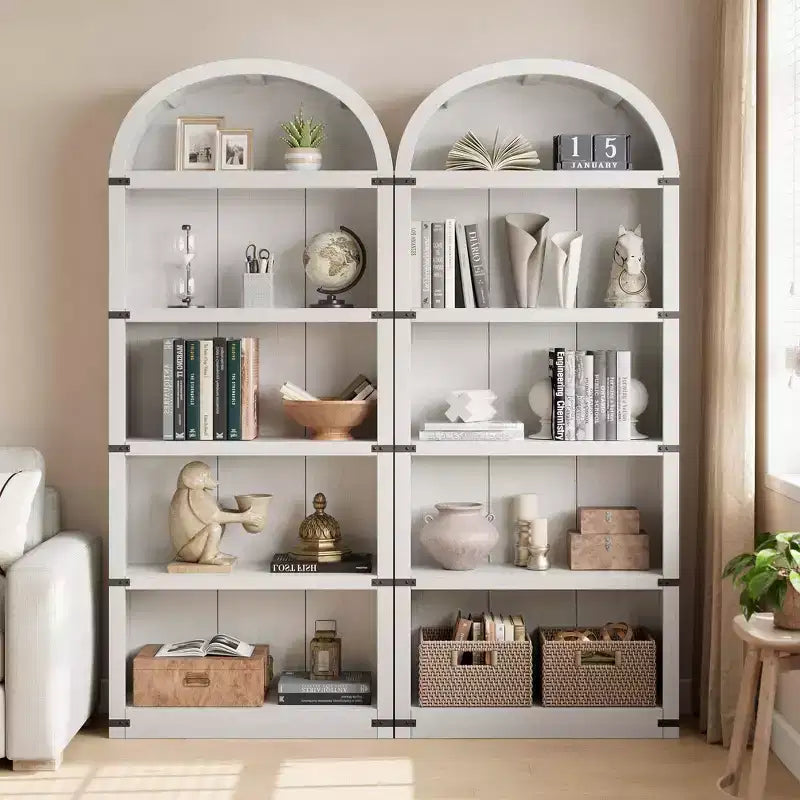 Bibliothèque en bois avec portes, étagère de 182 cm de haut avec arche, meuble de style ferme avec étagères pour bureau à domicile, salon