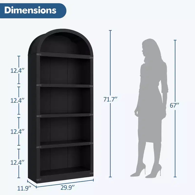 Bibliothèque en bois avec portes, étagère de 182 cm de haut avec arche, meuble de style ferme avec étagères pour bureau à domicile, salon