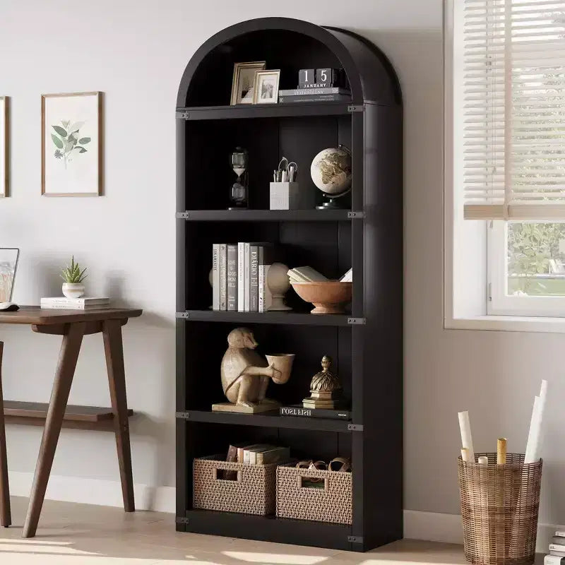 Bibliothèque en bois avec portes, étagère de 182 cm de haut avec arche, meuble de style ferme avec étagères pour bureau à domicile, salon